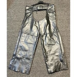 Xelement Leather Bike Riding Chaps Men's 16 Black Braided Trim Adjustable Belted